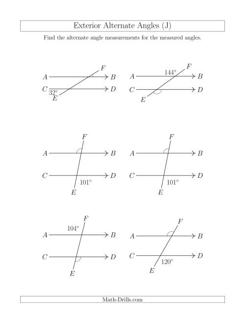 The Exterior Alternate Angle Relationships (J) Math Worksheet