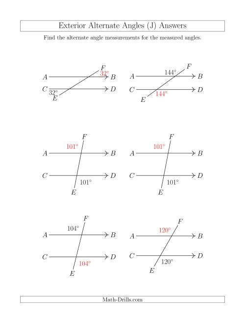 The Exterior Alternate Angle Relationships (J) Math Worksheet Page 2