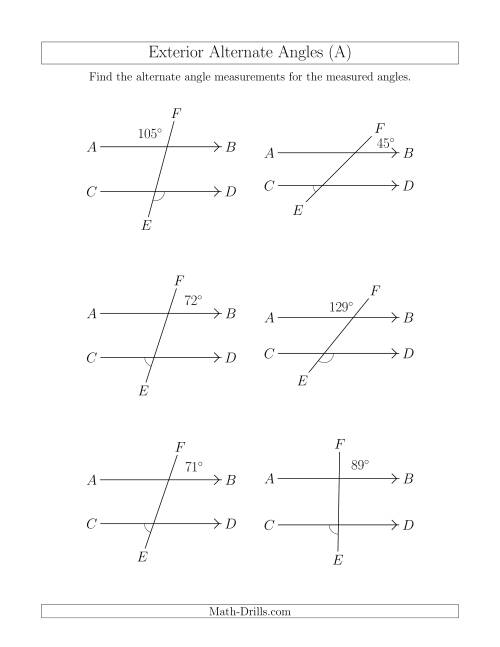 The Exterior Alternate Angle Relationships (All) Math Worksheet