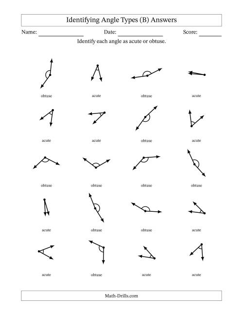 The Identifying Acute And Obtuse Angles With Angle Marks (B) Math Worksheet Page 2