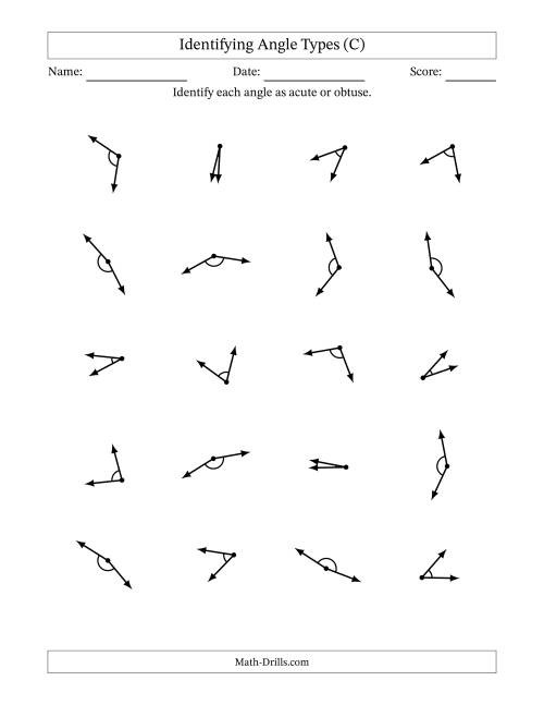 The Identifying Acute And Obtuse Angles With Angle Marks (C) Math Worksheet