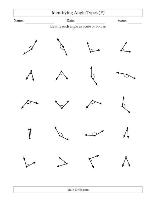 The Identifying Acute And Obtuse Angles With Angle Marks (F) Math Worksheet