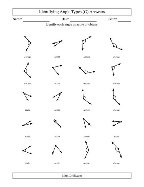 The Identifying Acute And Obtuse Angles With Angle Marks (G) Math Worksheet Page 2