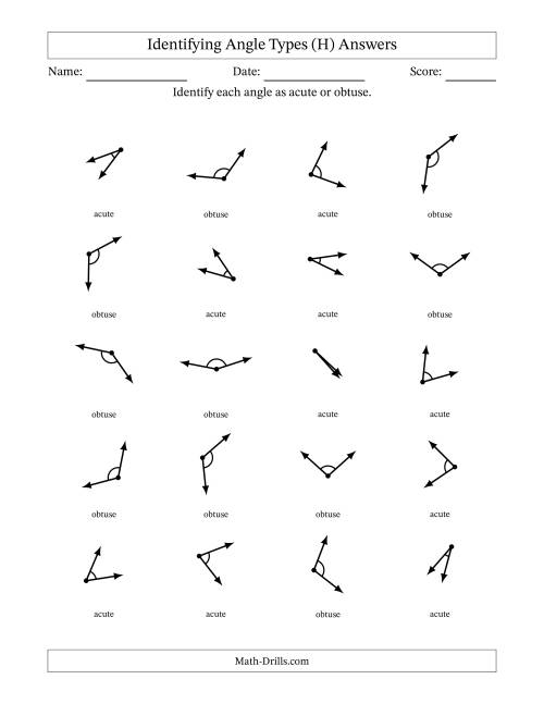 The Identifying Acute And Obtuse Angles With Angle Marks (H) Math Worksheet Page 2