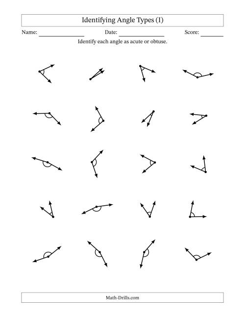 The Identifying Acute And Obtuse Angles With Angle Marks (I) Math Worksheet