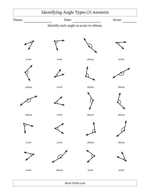 The Identifying Acute And Obtuse Angles With Angle Marks (J) Math Worksheet Page 2