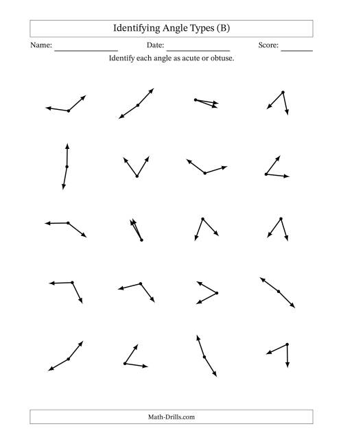 The Identifying Acute And Obtuse Angles Without Angle Marks (B) Math Worksheet