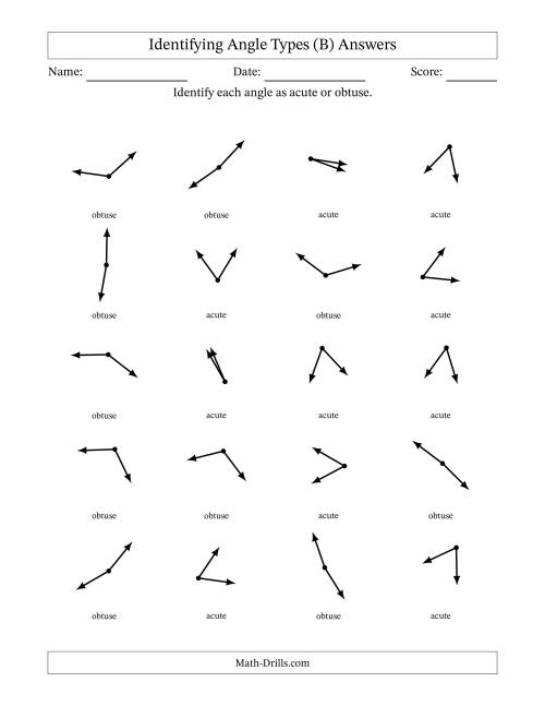 The Identifying Acute And Obtuse Angles Without Angle Marks (B) Math Worksheet Page 2