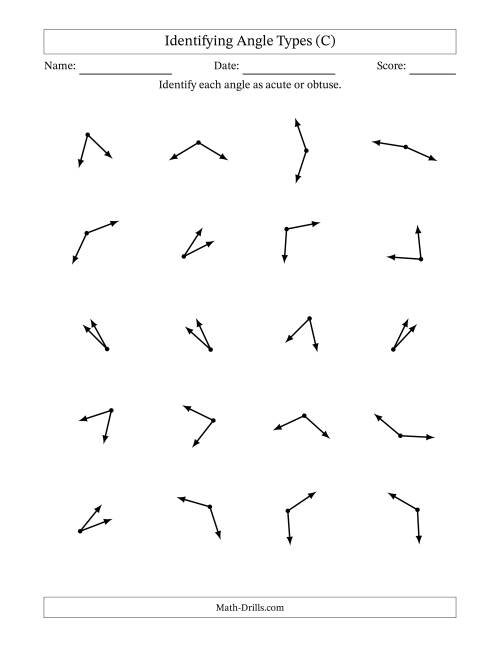 The Identifying Acute And Obtuse Angles Without Angle Marks (C) Math Worksheet
