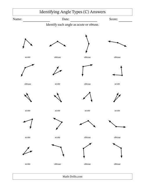 The Identifying Acute And Obtuse Angles Without Angle Marks (C) Math Worksheet Page 2