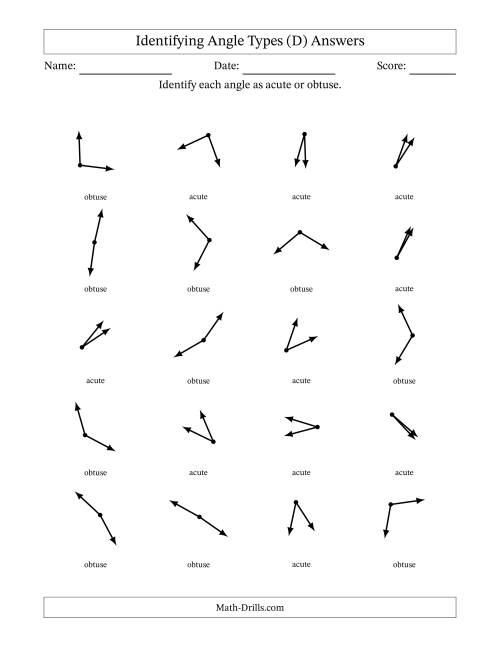 The Identifying Acute And Obtuse Angles Without Angle Marks (D) Math Worksheet Page 2