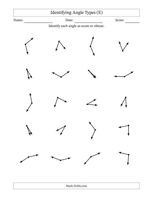 The Identifying Acute And Obtuse Angles Without Angle Marks (E) Math Worksheet