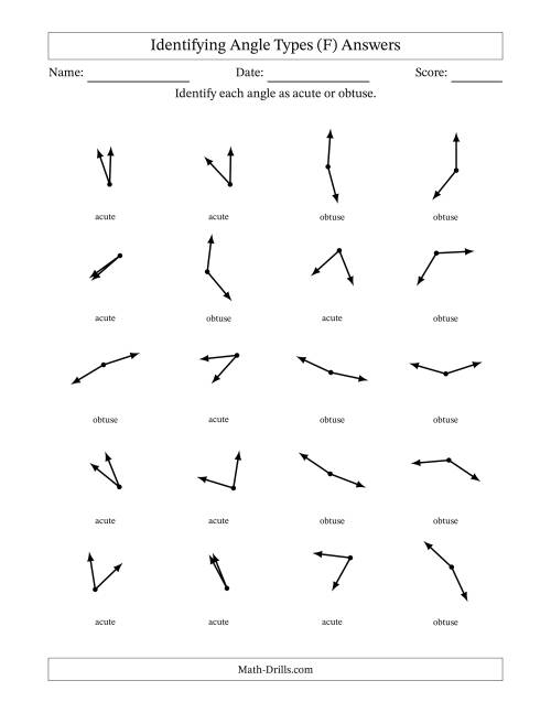The Identifying Acute And Obtuse Angles Without Angle Marks (F) Math Worksheet Page 2