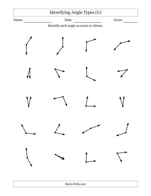 The Identifying Acute And Obtuse Angles Without Angle Marks (G) Math Worksheet