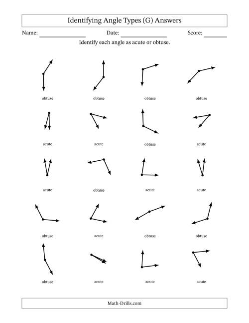 The Identifying Acute And Obtuse Angles Without Angle Marks (G) Math Worksheet Page 2