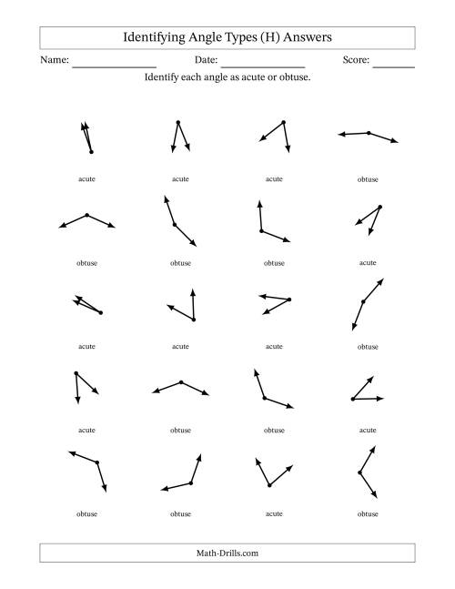 The Identifying Acute And Obtuse Angles Without Angle Marks (H) Math Worksheet Page 2