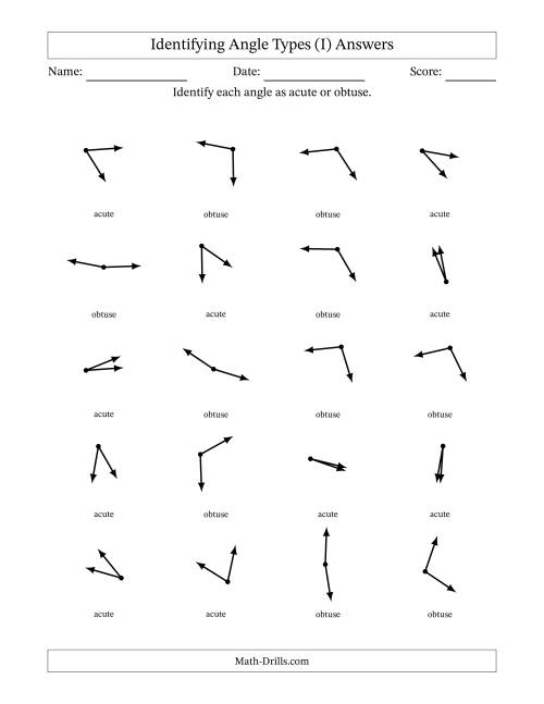 The Identifying Acute And Obtuse Angles Without Angle Marks (I) Math Worksheet Page 2