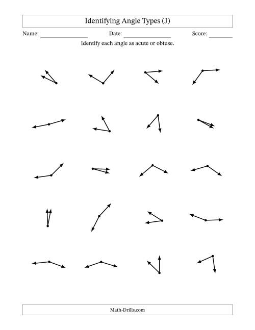 The Identifying Acute And Obtuse Angles Without Angle Marks (J) Math Worksheet