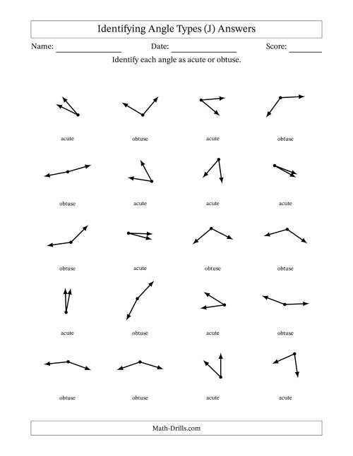The Identifying Acute And Obtuse Angles Without Angle Marks (J) Math Worksheet Page 2