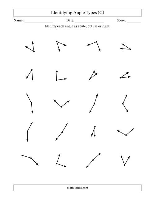 The Identifying Acute, Obtuse And Right Angles Without Angle Marks (C) Math Worksheet