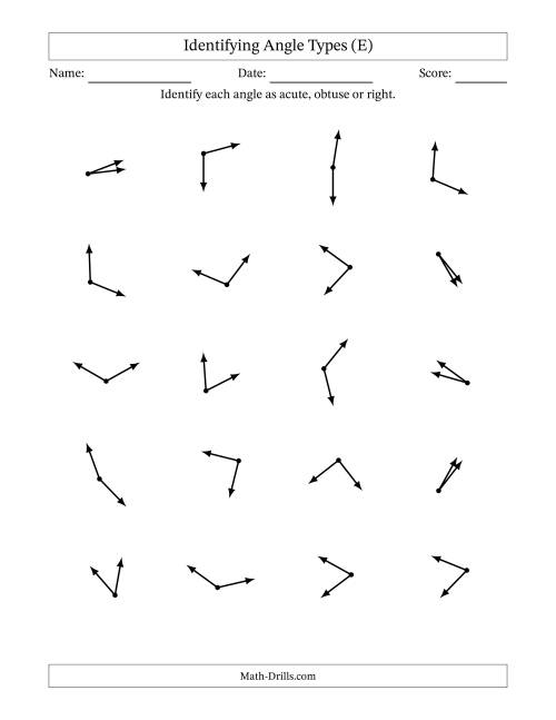 The Identifying Acute, Obtuse And Right Angles Without Angle Marks (E) Math Worksheet