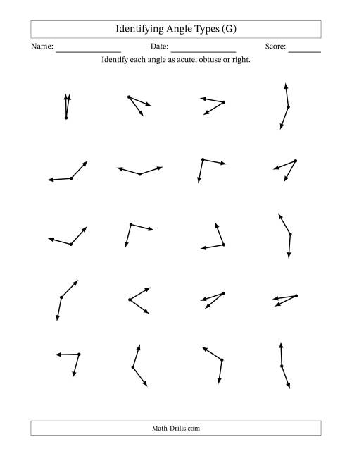 The Identifying Acute, Obtuse And Right Angles Without Angle Marks (G) Math Worksheet