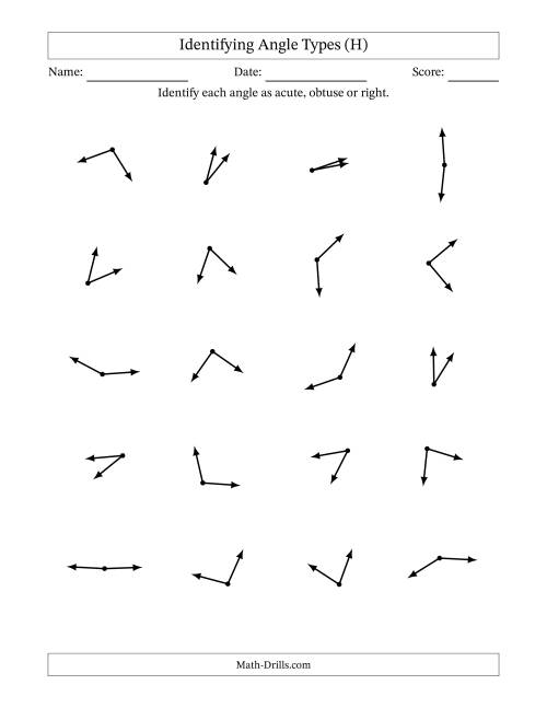 The Identifying Acute, Obtuse And Right Angles Without Angle Marks (H) Math Worksheet