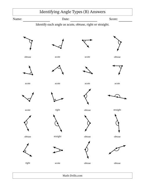 The Identifying Acute, Obtuse, Right And Straight Angles With Angle Marks (B) Math Worksheet Page 2