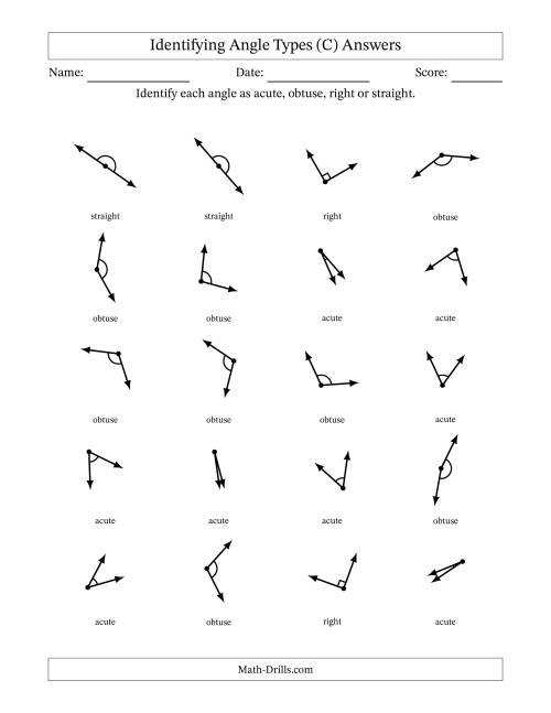 The Identifying Acute, Obtuse, Right And Straight Angles With Angle Marks (C) Math Worksheet Page 2