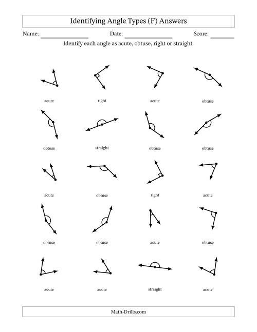 The Identifying Acute, Obtuse, Right And Straight Angles With Angle Marks (F) Math Worksheet Page 2