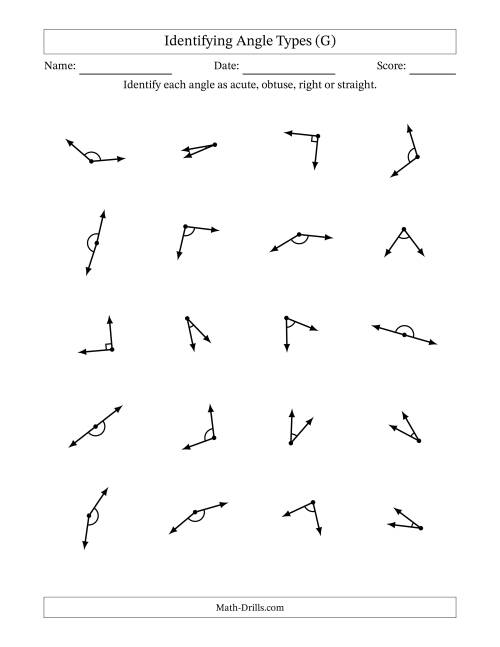 The Identifying Acute, Obtuse, Right And Straight Angles With Angle Marks (G) Math Worksheet