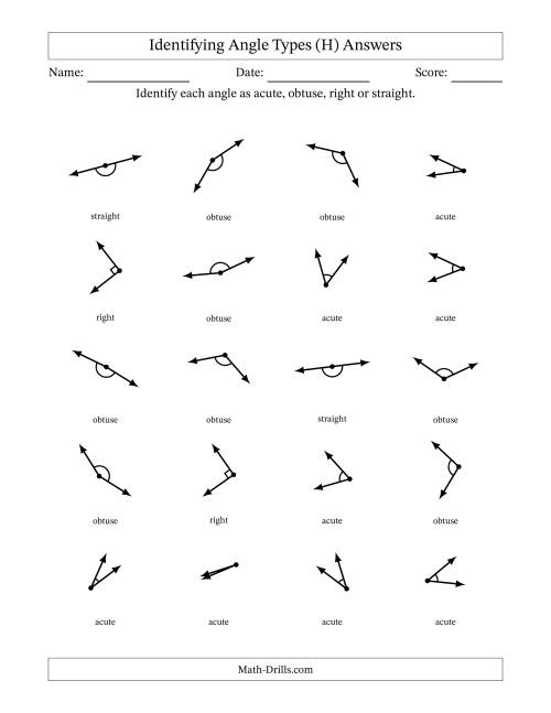 The Identifying Acute, Obtuse, Right And Straight Angles With Angle Marks (H) Math Worksheet Page 2