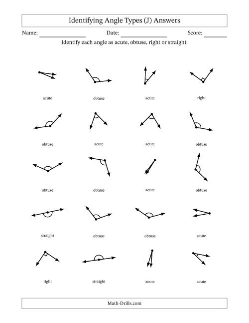 The Identifying Acute, Obtuse, Right And Straight Angles With Angle Marks (J) Math Worksheet Page 2