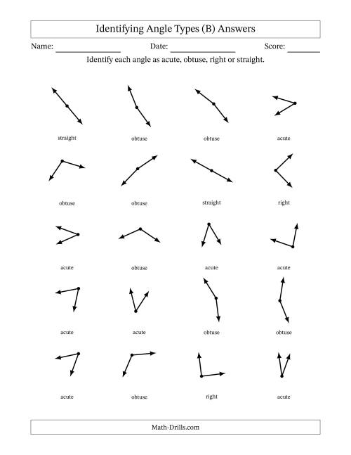 The Identifying Acute, Obtuse, Right And Straight Angles Without Angle Marks (B) Math Worksheet Page 2