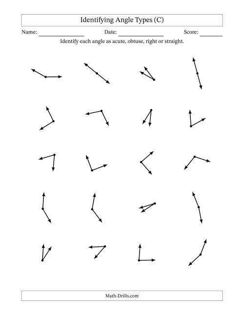The Identifying Acute, Obtuse, Right And Straight Angles Without Angle Marks (C) Math Worksheet