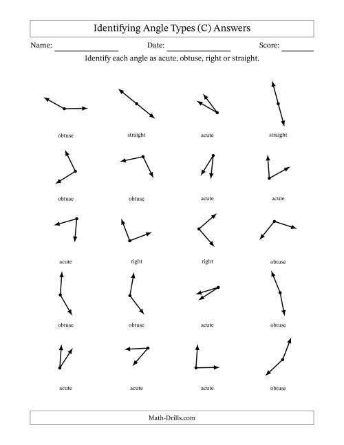 The Identifying Acute, Obtuse, Right And Straight Angles Without Angle Marks (C) Math Worksheet Page 2