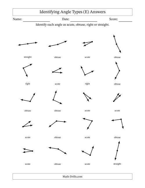 The Identifying Acute, Obtuse, Right And Straight Angles Without Angle Marks (E) Math Worksheet Page 2