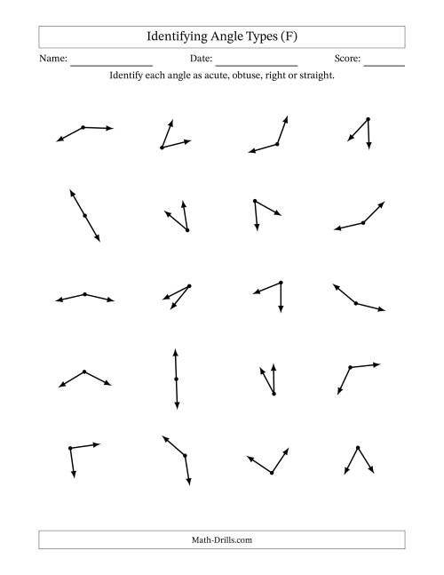 The Identifying Acute, Obtuse, Right And Straight Angles Without Angle Marks (F) Math Worksheet