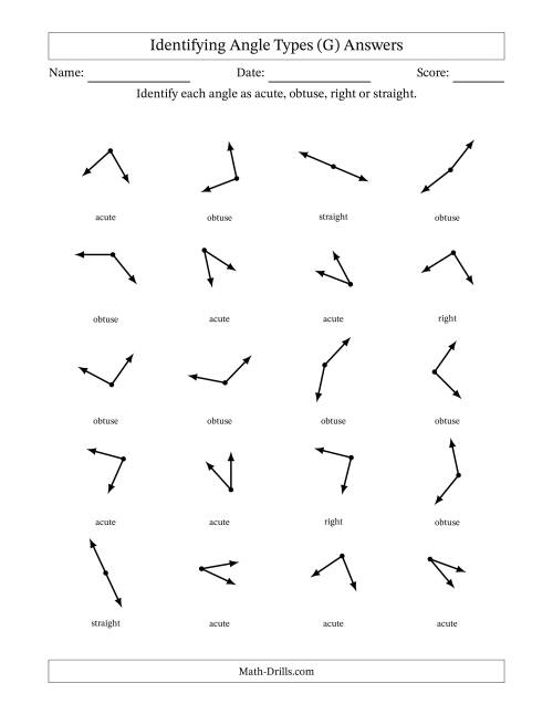 The Identifying Acute, Obtuse, Right And Straight Angles Without Angle Marks (G) Math Worksheet Page 2