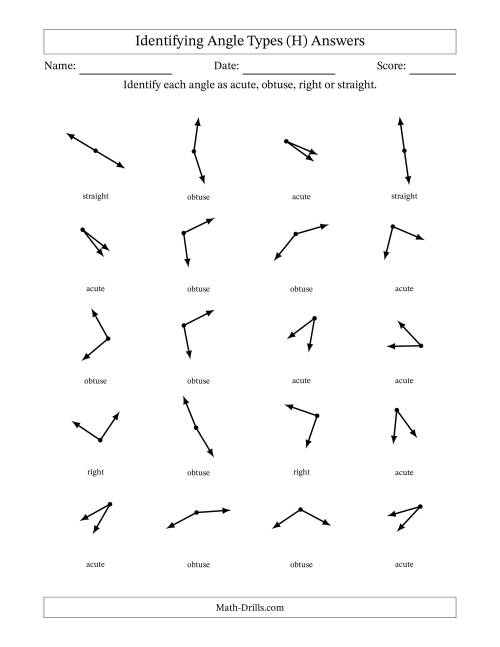 The Identifying Acute, Obtuse, Right And Straight Angles Without Angle Marks (H) Math Worksheet Page 2