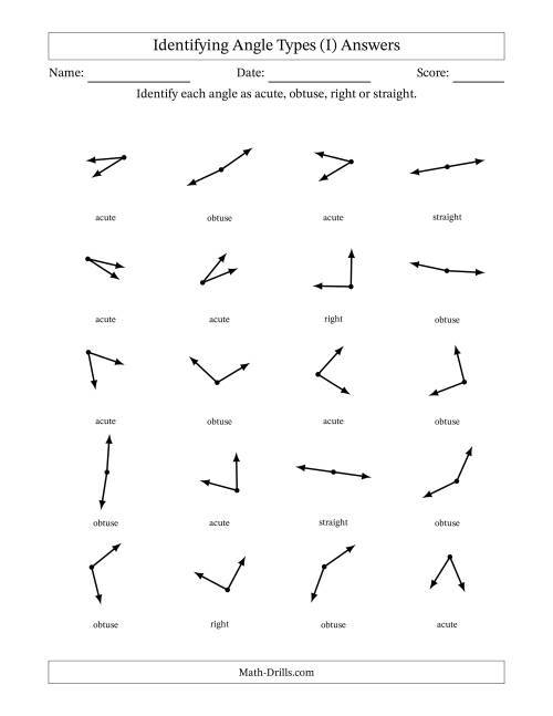 The Identifying Acute, Obtuse, Right And Straight Angles Without Angle Marks (I) Math Worksheet Page 2