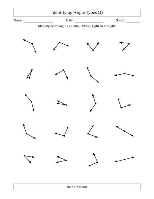 The Identifying Acute, Obtuse, Right And Straight Angles Without Angle Marks (J) Math Worksheet
