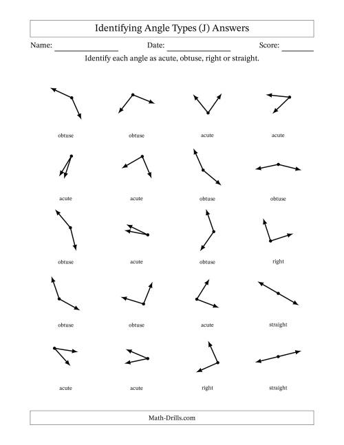 The Identifying Acute, Obtuse, Right And Straight Angles Without Angle Marks (J) Math Worksheet Page 2