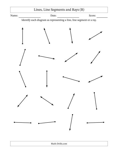The Identifying Lines, Line Segments and Rays (B) Math Worksheet