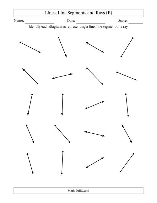 The Identifying Lines, Line Segments and Rays (E) Math Worksheet
