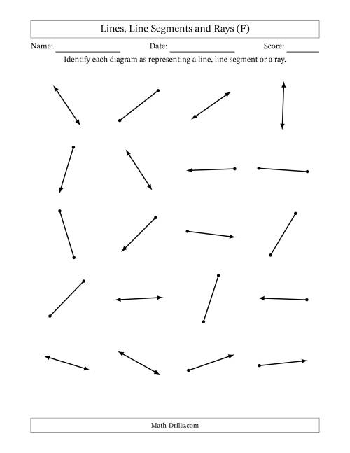 The Identifying Lines, Line Segments and Rays (F) Math Worksheet