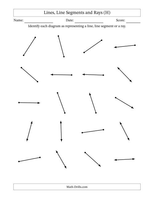 The Identifying Lines, Line Segments and Rays (H) Math Worksheet