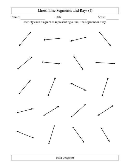The Identifying Lines, Line Segments and Rays (I) Math Worksheet