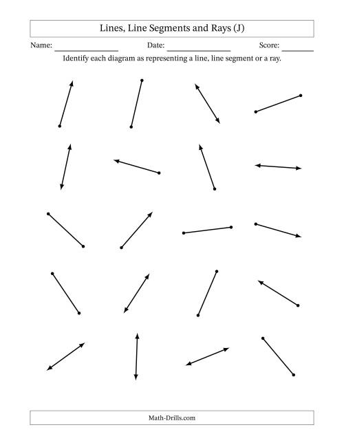 The Identifying Lines, Line Segments and Rays (J) Math Worksheet