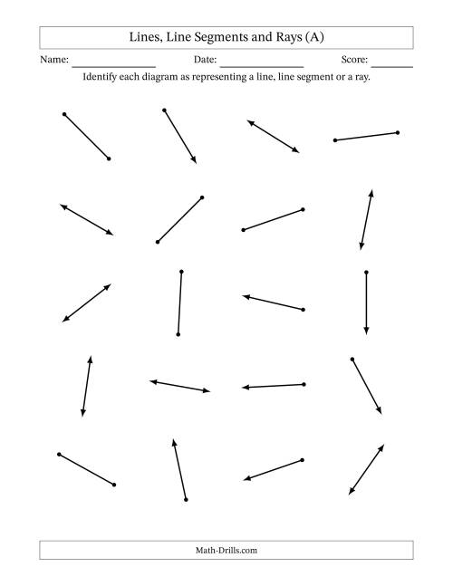 The Identifying Lines, Line Segments and Rays (All) Math Worksheet